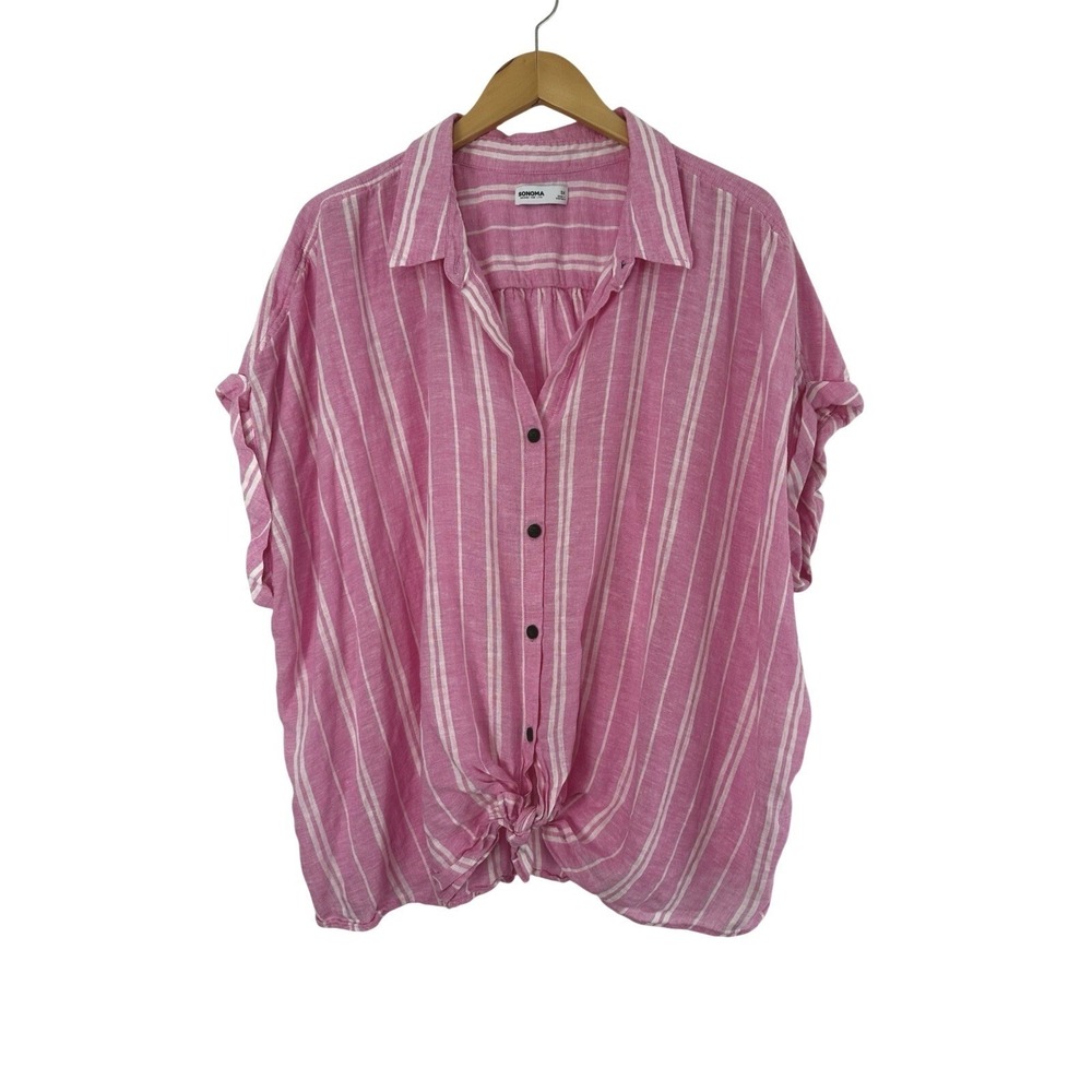 Sonoma Striped Tie Front Top‎ Womens 3X Linen Rayon Comfort Beachy Resort Casual